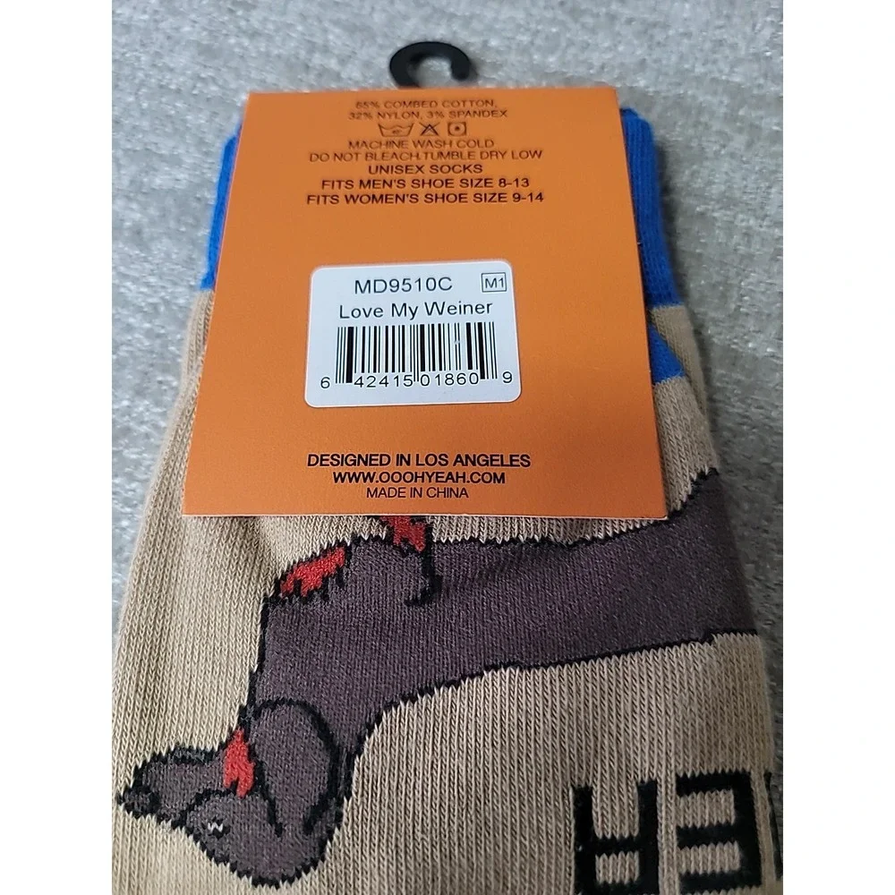Oooh Yeah! Socks, Men's Cotton Crew Socks - I Love My Weiner (Dog)‎ NEW